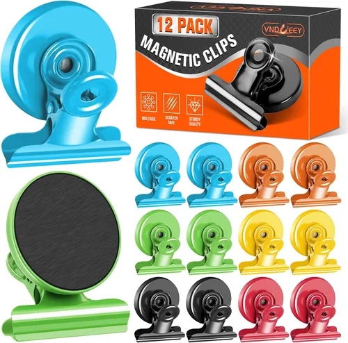 Vista 14 de VNDUEEY Paquete de 6 imanes para refrigerador, imanes para refrigerador, clips magnéticos negros, imanes para pizarra blanca, clips magnéticos