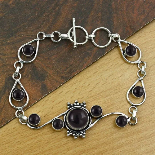 Vista 3 de Pulsera de lapislázuli de piedra lunar natural, forma redonda, 925, superposición de plata, hecha a mano, joyería, Gema