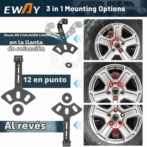 Vista 5 de EWAY Light 2.0 - Cámara de respaldo de neumáticos de repuesto para Jeep Wrangler JK Compass Commander Patriot Liberty 2007-2018, soportes ajustables