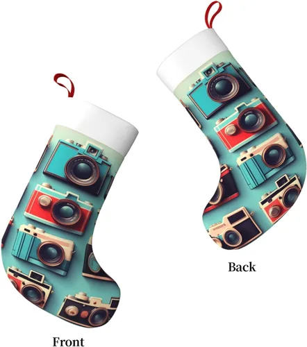 Vista 4 de Retro Cool Camera Collection Print Christmas Stocking, For Family Party Decorations, Xmas Tree,Fireplace Decorations, Xmas Party Decor