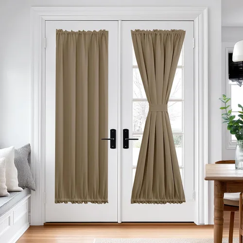 Vista 110 de Deconovo Cortinas opacas para puerta, bolsillo para cortinero y cortinas de bloqueo con aislamiento térmico para dormitorio, 137.16 x 189.2 cm, azul