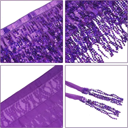 Vista 3 de Sequin Belly Dance Hip Scarf Women Girls Sparkly Carnival Festival Party Costumes Outfit Space Cowgirl