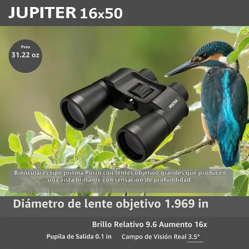 Vista 6 de Pentax Jupiter - Binocular de 16 x 50 pulgadas, fácil visión, gran apertura, prisma porro, color negro