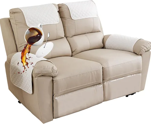 Vista 23 de Funda para Reposabrazos de Sofá, Funda para Reposacabezas de Silla Reclinable, Funda de Sillón con Bolsillos, Protector de Muebles Acolchado Beige