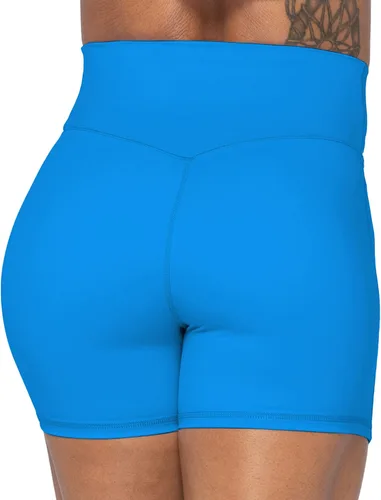 Vista 4 de Sunzel Softmax - Pantalones cortos cruzados para mujer, sin costura frontal, cintura alta, para yoga, entrenamiento, gimnasio, con control de abdomen