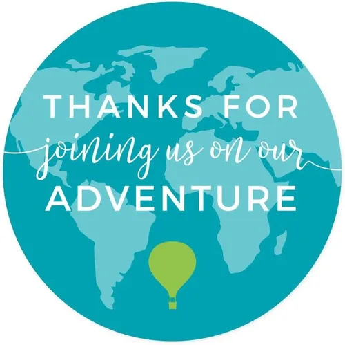 Vista 9 de Andaz Press Colección de fiesta de mapa del mundo de aventura en globo aerostático, azul y verde, pancarta colgante personalizada con cuerda