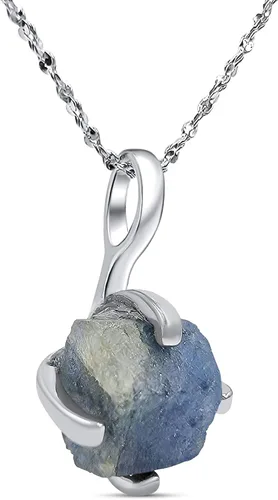 Vista 19 de Collar de cadena con colgante de piedra preciosa natural en bruto con oro blanco sobre plata de ley 925, piedra natal delicado regalo solitario