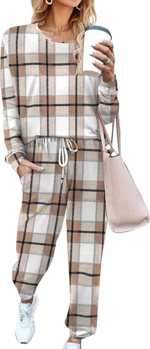 Vista 9 de Aloodor conjunto deportivo de 2 piezas para mujer, con sudadera con cuello redondo, sin botones