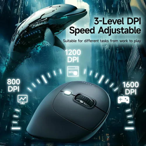 Vista 6 de SANWA Ratón vertical ergonómico multidispositivo, clic silencioso, 5 botones programables, 2 Bluetooth 5.0 + 2.4G Ratones Ergo inalámbricos