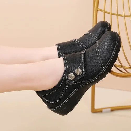 Vista 5 de Mocasines Penny y zapatos sin cordones para mujer, zapatos planos de cuero para conducir, cómodos zapatos de trabajo para caminar