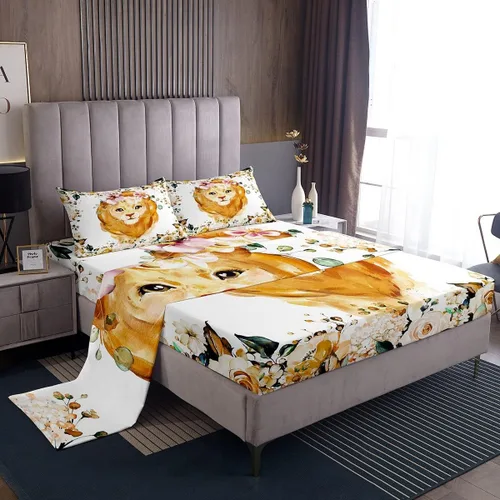 Vista 20 de Erosebridal Juego de sábanas de tamaño individual con diseño de gatos y gatos, con temática de animales, con flores coloridas, juego de sábanas