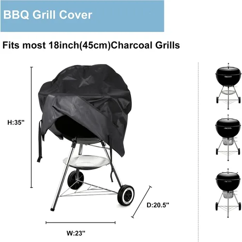 Vista 2 de Cubierta de Parrilla de 18 Pulgadas para Parrilla Redonda Cubierta Impermeable 600D Resistente Lona para Exteriores Cubierta de Parrilla BBQ