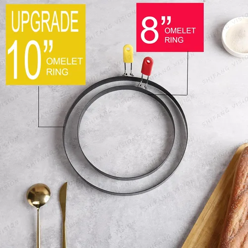 Vista 2 de Anillo de tortilla extra grande de 10 pulgadas para plancha, anillo de huevo de panqueques de acero inoxidable con mango de silicona, accesorio