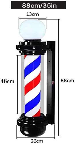 Vista 4 de Luz de poste de peluquería de 35 pulgadas, letrero abierto de peluquería de estilo clásico, tiras LED giratorias en blanco y negro, IP54