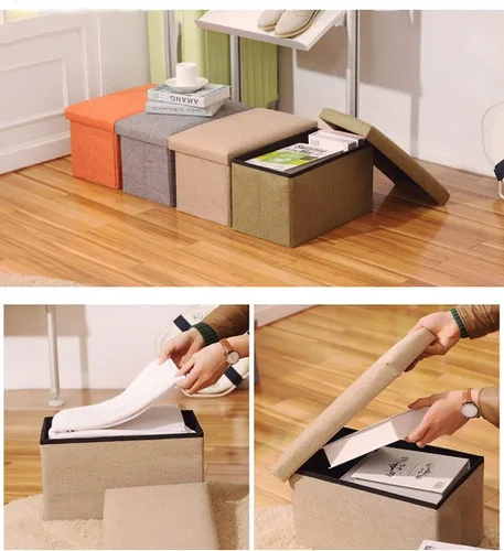 Vista 9 de FS-LN01, organizador para almacenamiento de ropa, con revestimiento, plegable, tipo Ottoman, cubo con escalón para descansar los pies, para living