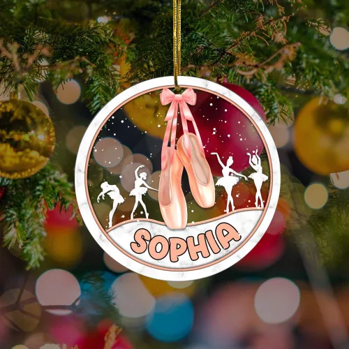 Vista 5 de Zapatos de ballet personalizados, regalos para mujeres, nombre personalizado de 2.90 x 2.90 pulgadas, para colgar en el árbol, decoración del hogar