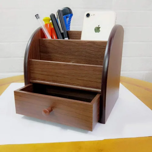 Vista 3 de N Organizador de almacenamiento de control remoto con cajón de oficina de madera papelería organización titular de la pluma Necesidades diarias