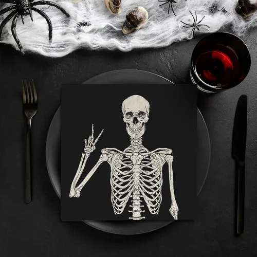 Vista 4 de AnyDesign Paquete de 80 servilletas de papel de calavera desechables de Halloween, servilletas de almuerzo de esqueleto sonriente, decoración