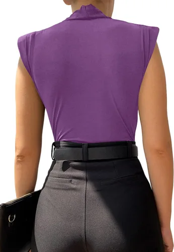 Vista 10 de LYANER Leotardo sin mangas fruncido con cuello en V para mujer