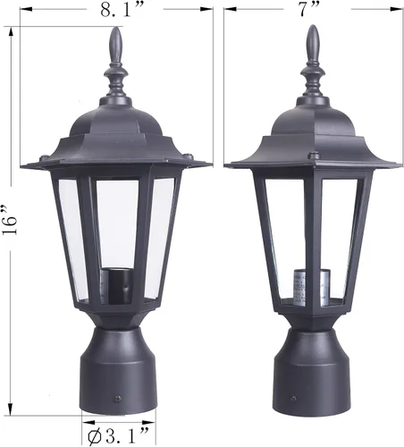 Vista 7 de LIT-PaTH Lámpara de poste para exteriores de 16 pulgadas, farol de poste exterior con vidrio transparente, iluminación de poste de aluminio cableado