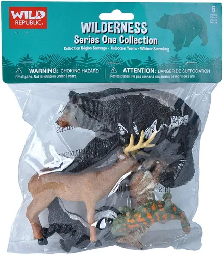 Vista 2 de Wild Republic Zorrillo, oso negro, ciervo, coyote, salamandra, regalos para niños, juguetes educativos, bolsa de plástico silvestre, 5 piezas