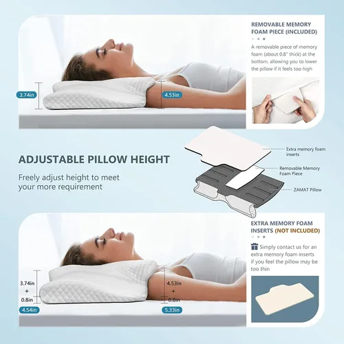 Vista 4 de ZAMAT Almohada cervical ajustable de espuma viscoelástica, almohadas de cuello inodoras para aliviar el dolor, almohadas ortopédicas para dormir