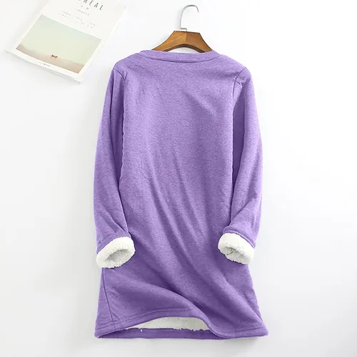 Vista 4 de Camisas cálidas con forro polar de invierno para mujer, estilo casual, color liso, raglán, manga larga, cuello redondo, camiseta térmica casual