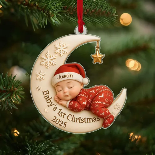 Vista 10 de DILYPOD Adorno personalizado para la primera Navidad del bebé 2025, recuerdo acrílico personalizado con efecto 3D de luna, regalo personalizado