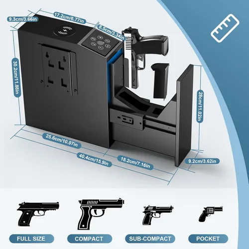 Vista 5 de Caja fuerte para pistola, biométrica para pistolas, acceso rápido para armas de fuego, huella dactilar, teclado, caja de bloqueo para pistola