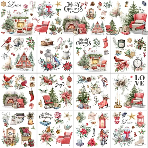 Vista 13 de BBTO 12 hojas de transferencia de Navidad para manualidades y muebles, calcomanías de transferencia de Navidad, calcomanías de invierno para madera