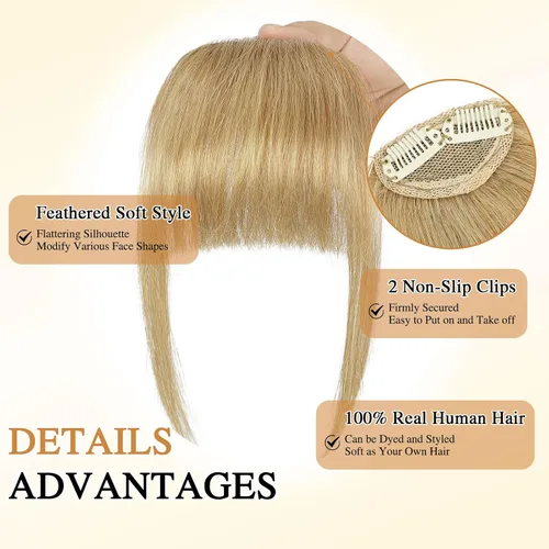 Vista 3 de BOGSEA Flequillo con clip, flequillo falso de cabello humano 100% real con clip, extensiones de cabello con fleco y sienes, postizos para mujeres