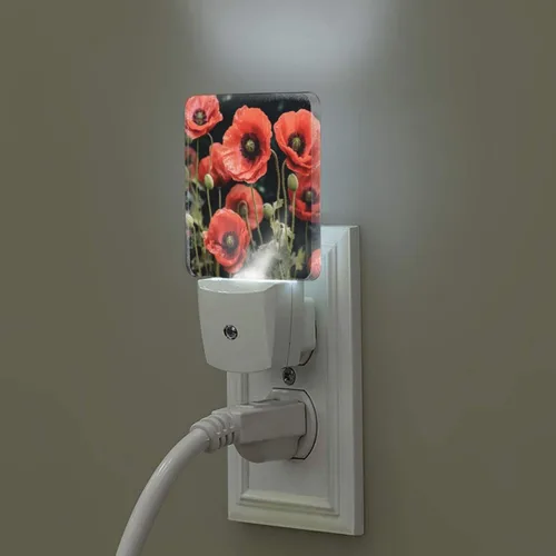 Vista 12 de Paquete de 2 luces LED de noche enchufables rojas al atardecer, luces nocturnas enchufables a la pared, lámpara de noche moderna con sensor de luz