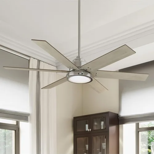 Vista 5 de Hunter Warrant - Ventilador de techo interior con luz LED, 60 pulgadas, níquel cepillado Acabado cepillo níquel (Brushed Nickel Finish)