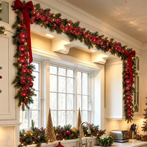 Vista 8 de RECUTMS 2 Pcs 6 Ft Christmas Red Ball Garland Ornament for Xmas Tree Deocr