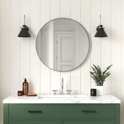 Vista 2 de Better - Espejo de pared biselado Espejo de tocador de baño Marco de metal negro 24 x 24 pulgadas redondo