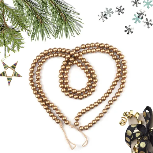 Vista 5 de Guirnalda de cuentas de madera de Navidad Guirnalda de cuentas de madera para árbol de Navidad Decoración festiva (Oro) Cuentas bohemias