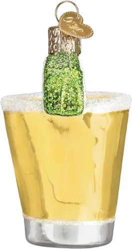 Vista 4 de Old World Christmas Adorno soplado de vidrio de tequila para árbol de Navidad, decoración navideña hecha a mano, colección de bebidas para adultos