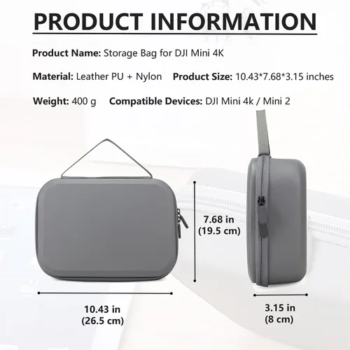 Vista 4 de Bolsa de almacenamiento para DJI Mini 4K-Hard Shell Estuche de transporte de viaje compatible con DJI Mini 4K/2/2 SE Drone y accesorios