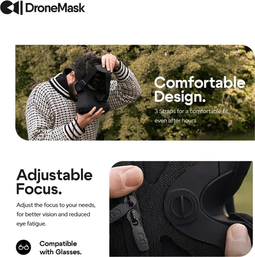 Vista 6 de DroneMask 1 Gafas FPV patentadas con lentes Unibody Auriculares VR inmersivos para drones DJI