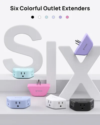Vista 6 de TROND Extensor de salida con USB C, divisor de 3 salidas de CA con rotación de 360 + extensor de salida rosa con enchufes a tierra de 3 clavijas