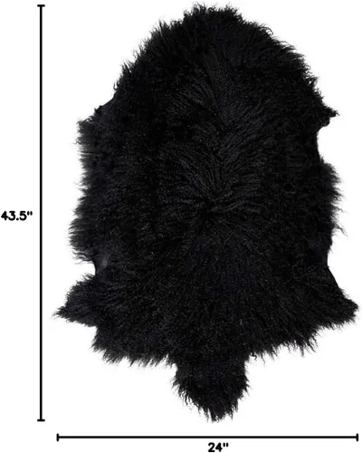 Vista 3 de Seek4comfortable Alfombra negra de piel de oveja mongol auténtica, manta de piel tibetana con decoración gruesa súper esponjosa como alfombra