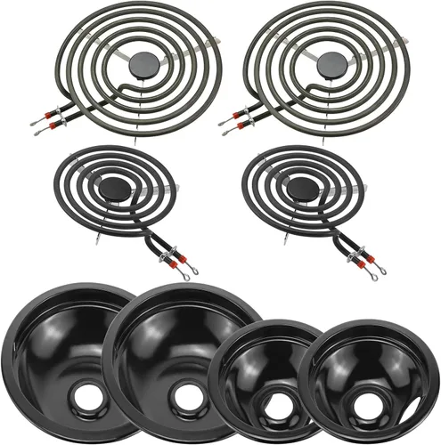 Vista 13 de Sartenes de goteo para estufa eléctrica y quemador de estufa MP22YA de repuesto para estufa eléctrica W-hirlpool Ken-more Ama-na, 2 x 6 pulgadas y 2