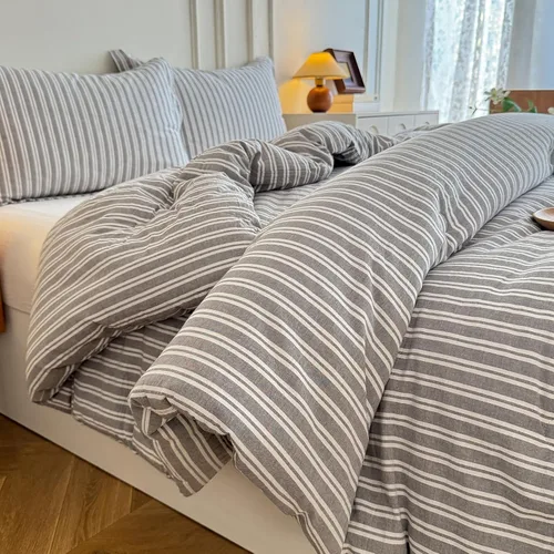 Vista 10 de Cyusri Juego de edredón de algodón a rayas tamaño individual, juego de ropa de cama suave y ligera de 2 piezas con 1 funda de almohada, reversible