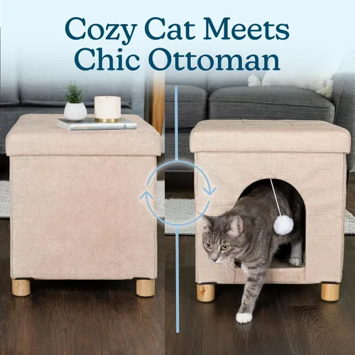 Vista 5 de PETMAKER Reposapiés otomano de casa para gatos para interiores, beige, 15 x