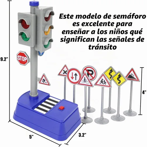 Vista 3 de Kiddie Play Señales de tráfico y luz de cruce peatonal juguetes para niños (12 piezas)