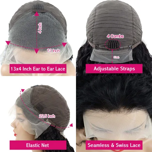 Vista 3 de Pelucas de Encaje Frontal de 24 Pulgadas de Cabello Humano para Mujeres Negras 13x4 Pelucas de Ondas Corporales Sin Pegamento de Cabello Humano