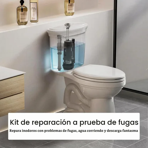 Vista 2 de R&T Válvula de descarga doble de 2 pulgadas con botón superior Kit de reparación de inodoro Tanque interior Kit de repuesto de válvula de descarga