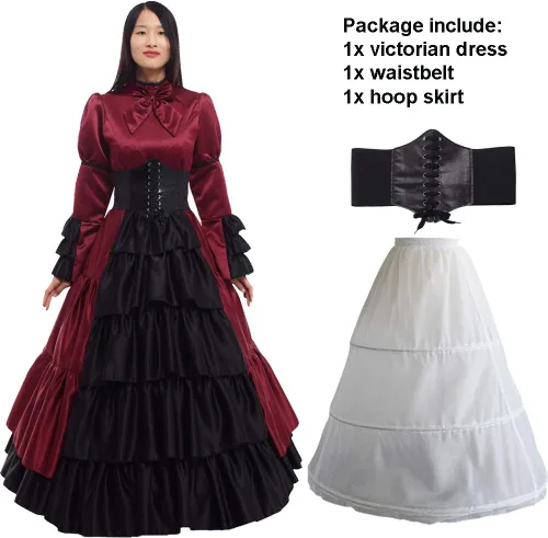 Vista 4 de GRACEART - Disfraz estilo victoriano , rococó, para mujer (vestido y miriñaque)