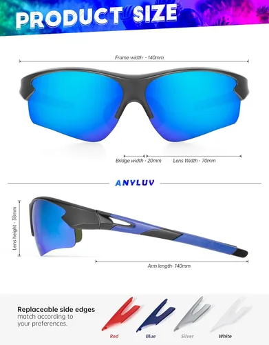 Vista 6 de ANYLUV Gafas de sol deportivas para hombres y mujeres, gafas de sol polarizadas ligeras mejoradas para hombre, protección UV para exteriores
