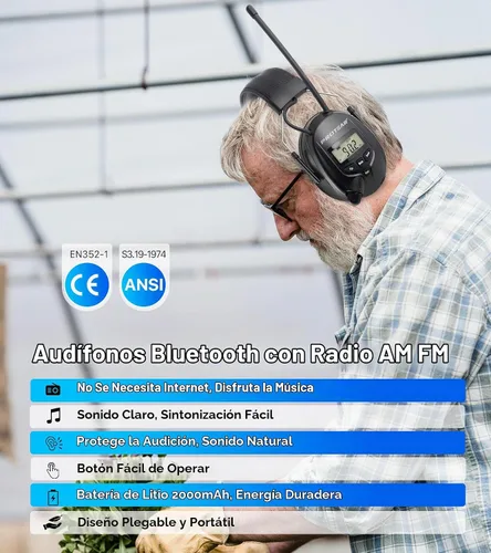 Vista 2 de AM FM Radio Hearing Protection Earmuff, Bluetooth 5.4, 30SNR